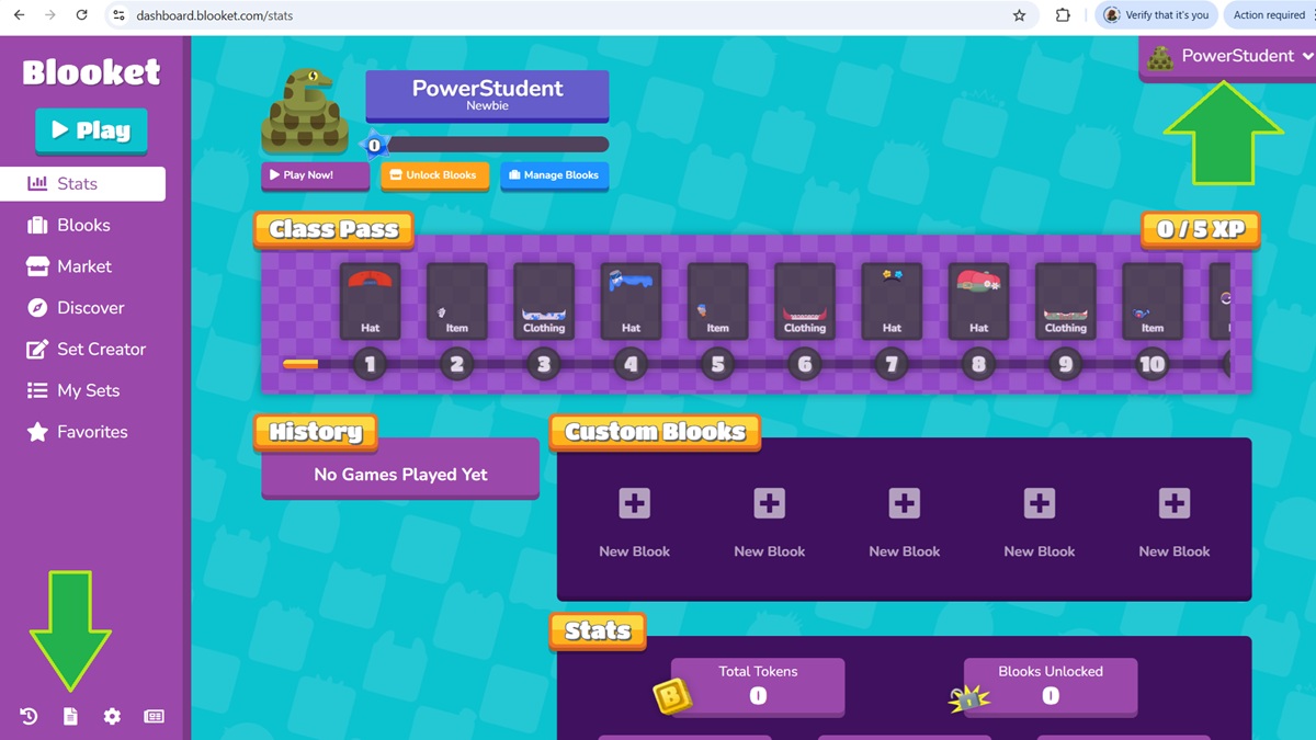 blooket dashboard